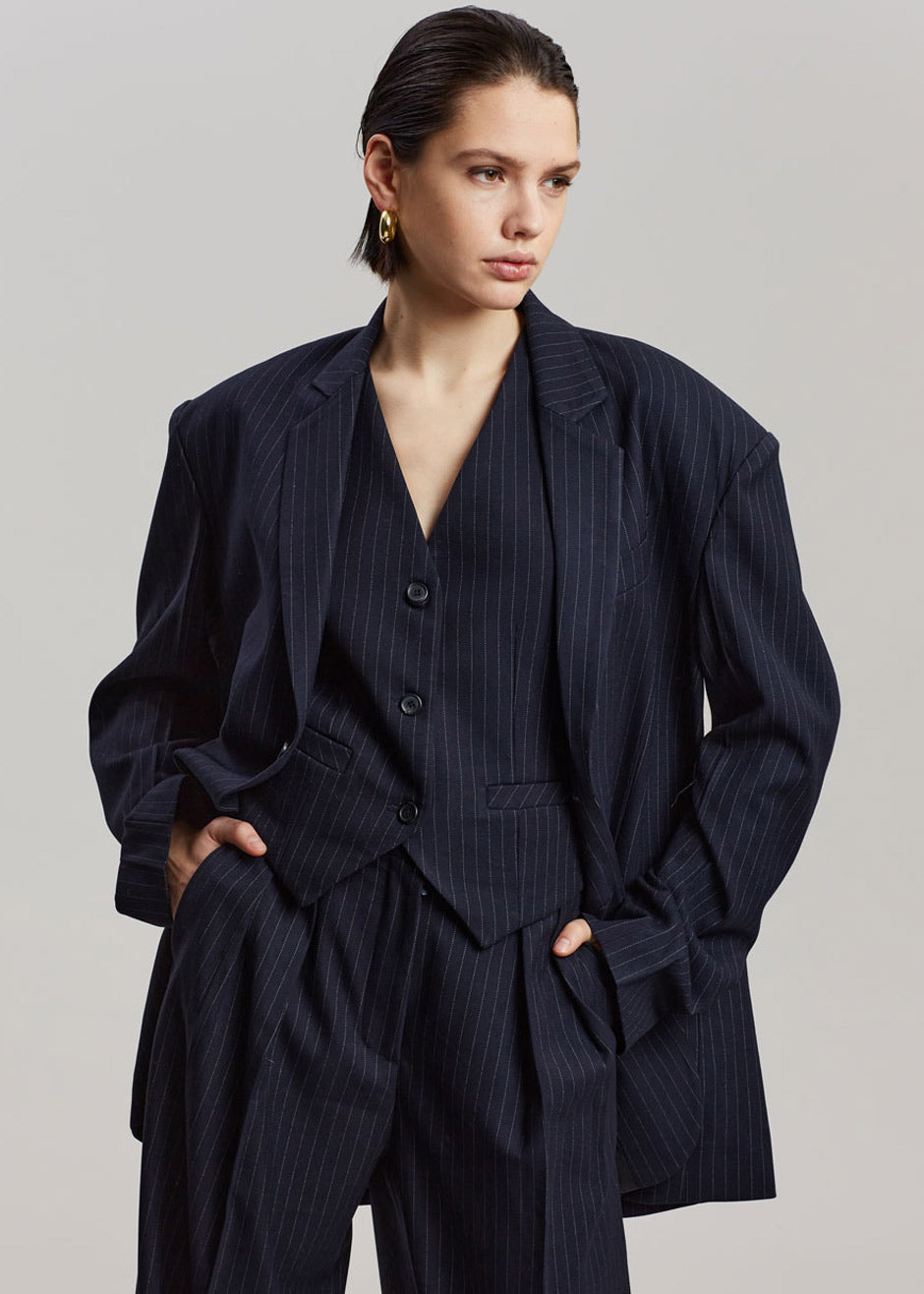 Tansy Tailored Vest - Navy Pinstripe