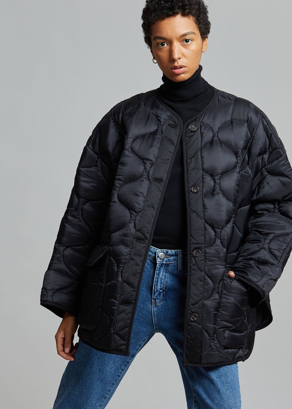 Teddy Quilted Jacket - Black