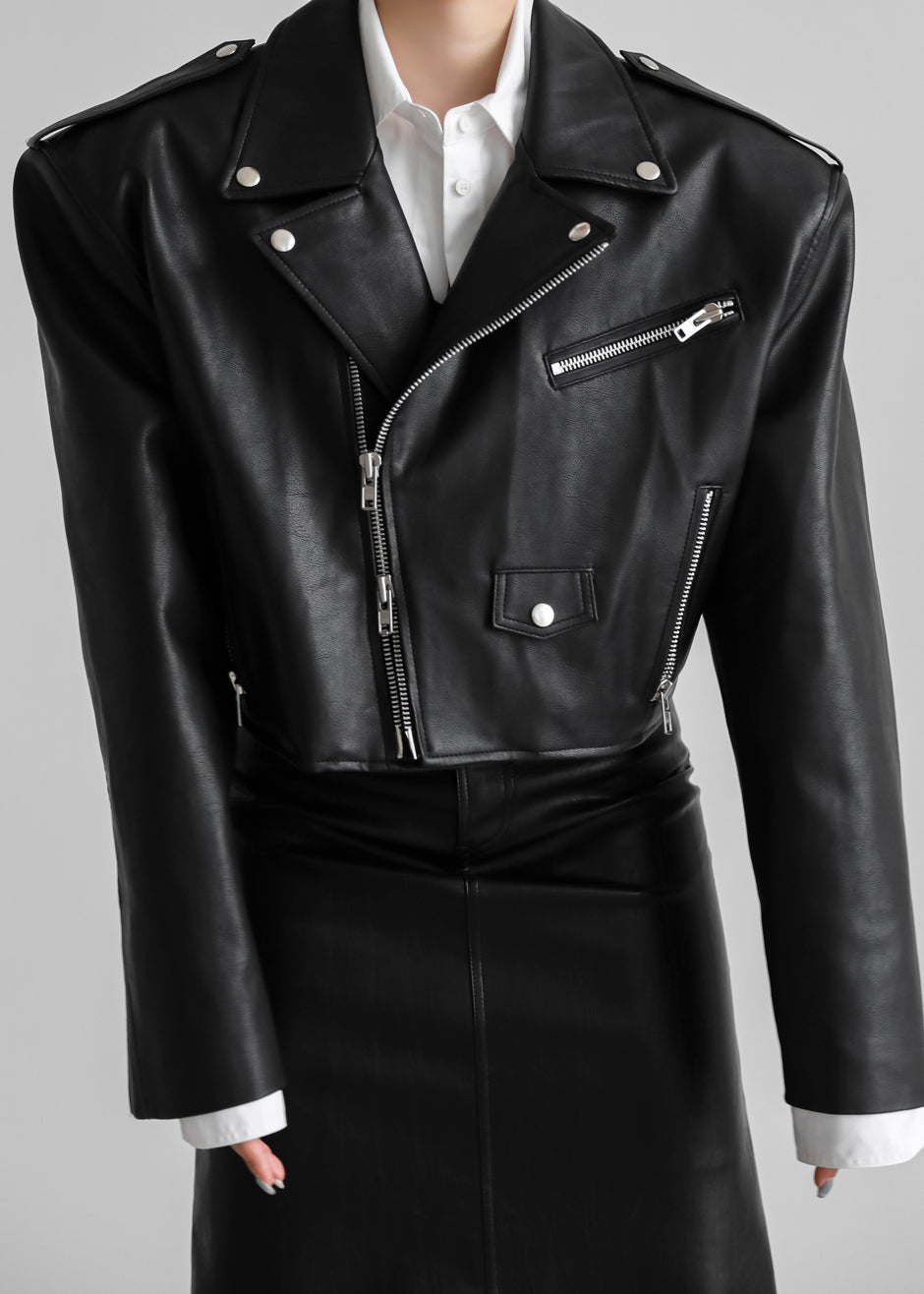 Tidus Cropped Biker Jacket - Black