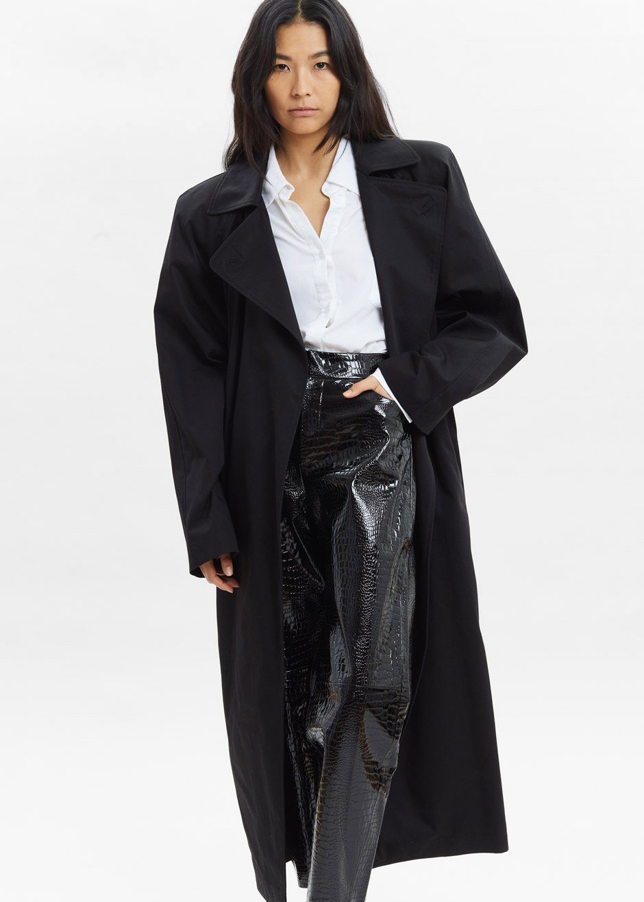 Marisol Box Shoulder Trench - Black