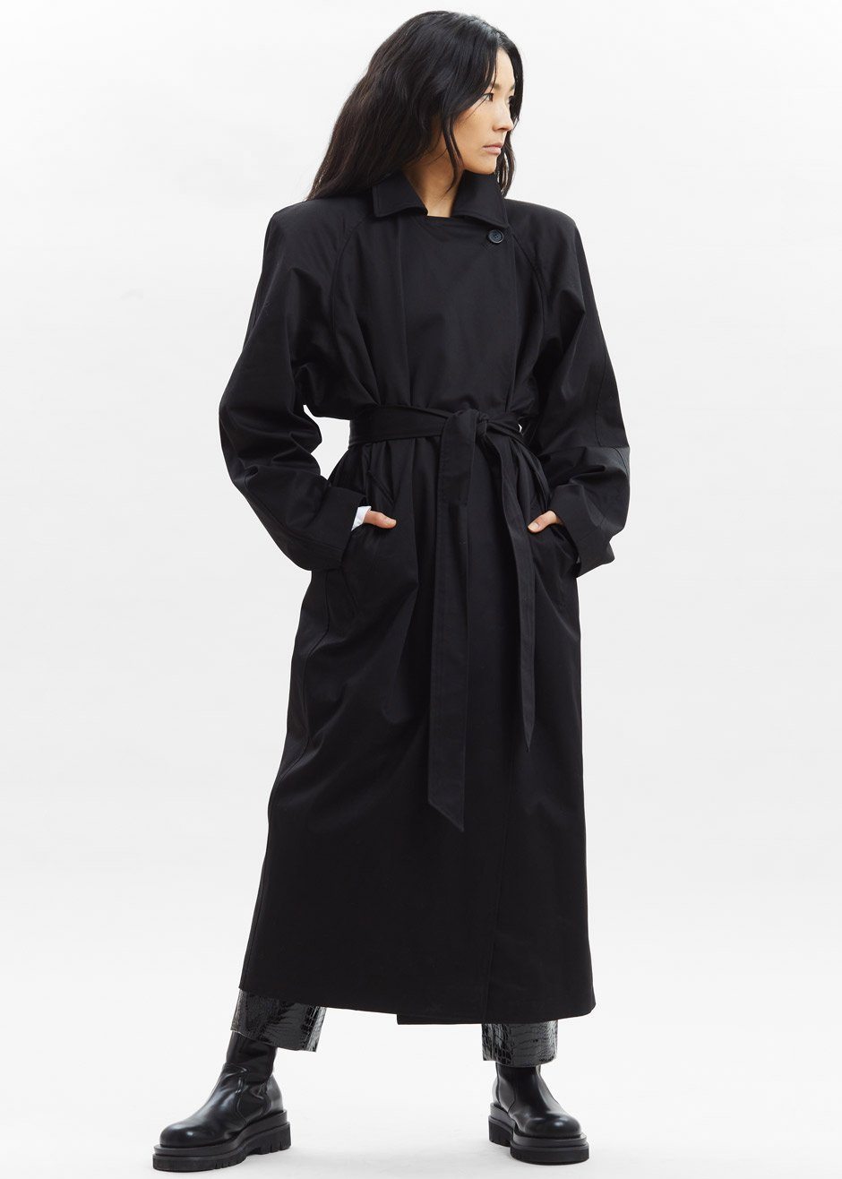 Marisol Box Shoulder Trench - Black